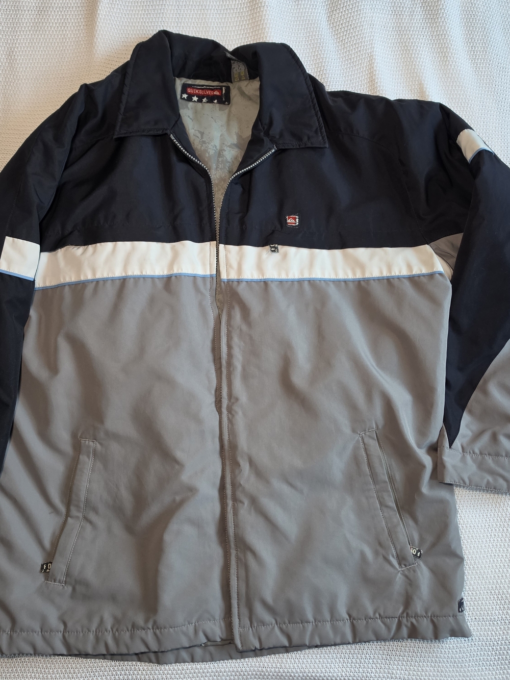 Quiksilver Black Gray White Colorblock Full Zip Lined Javket Men XL